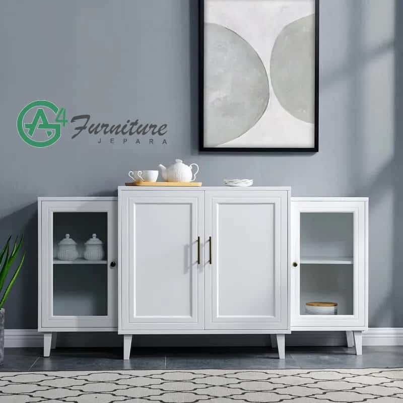 Bufet Minimalis Warna Putih Elllis - Kayu Mahoni