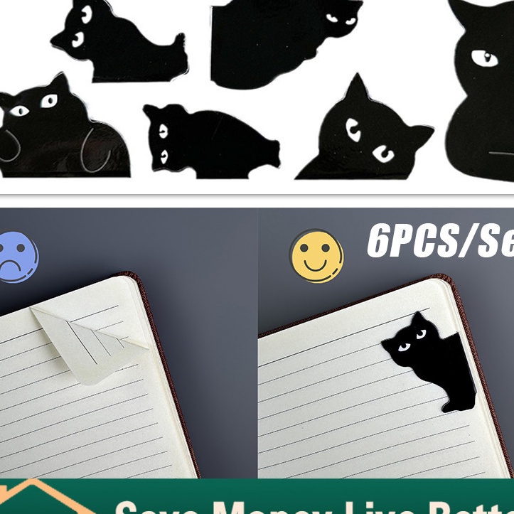 

Cepat 6Pcs Penanda Buku Magnet Lucu Motif Black Cat Karakter Lucu Book and The Markies Magnetic Bookmark