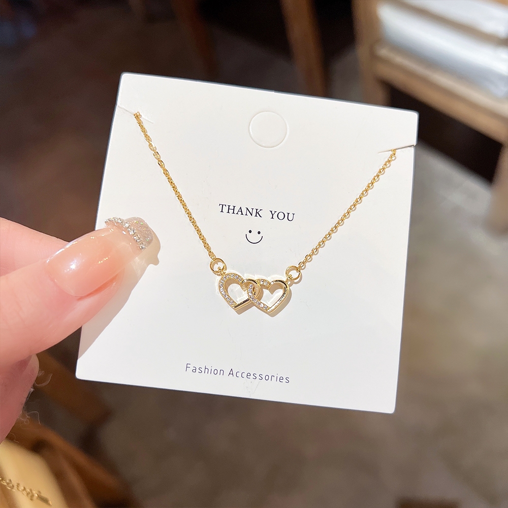 Kalung Motif Double Love Jewerly Fashion Korean Gold