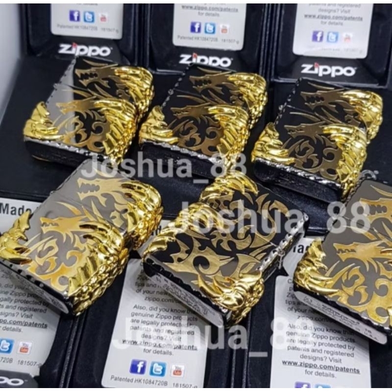 Zippo Korek Api Lighter Dragon Asian Tribal Black Ice/Ebony Super Premium