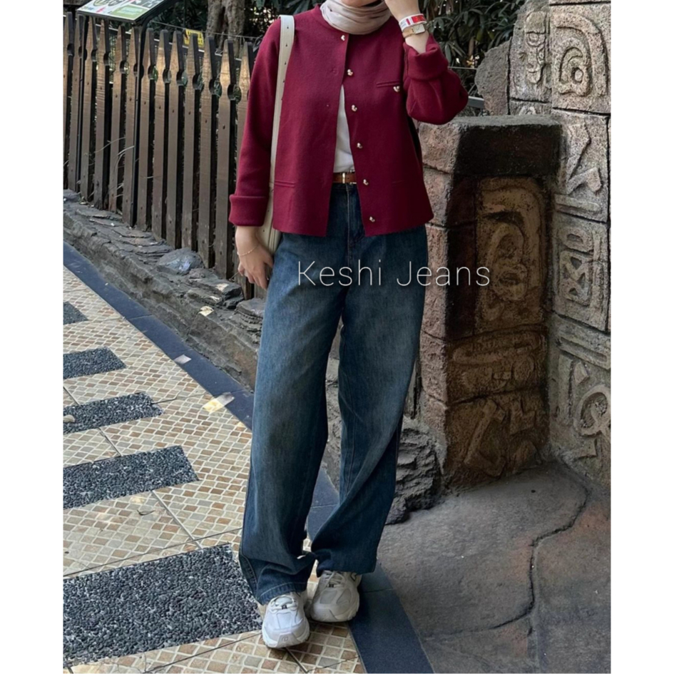 Highwaist Retro Jeans Basic HW Loose Kulot Jeans Celana Panjang - Celana Highwaist Wanita Loose Prem