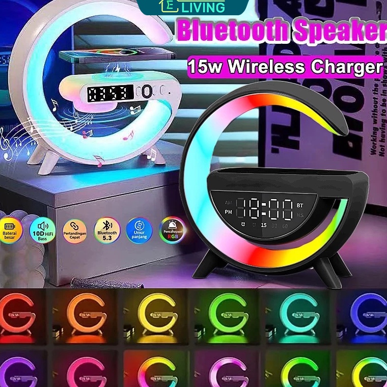 KODE V8N8 UpgradeSmart Multifungsi Speaker Bluetooth LED Lampu Wireleess Charger Smart Alarm Bass RG