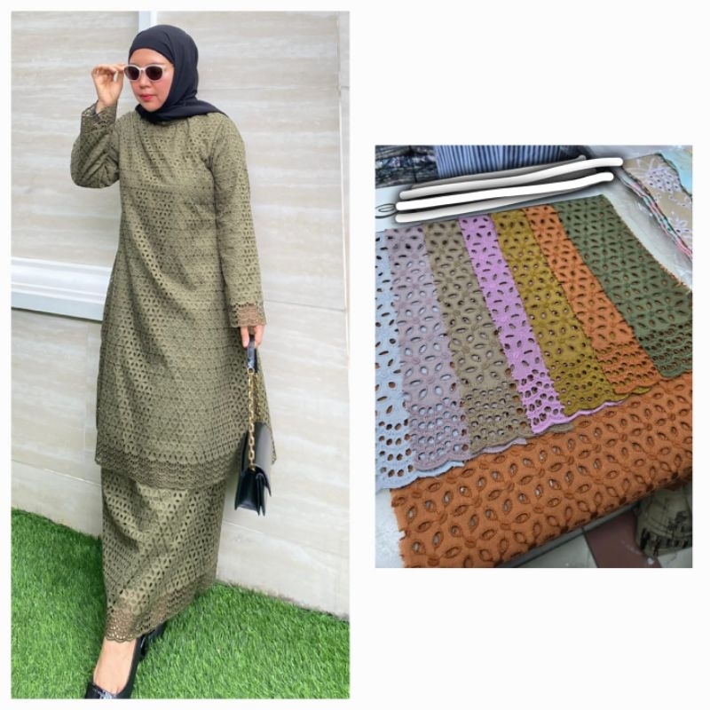 Stelan Melayu Tunik Katun Bordir mix furing + rok siap pakai ori by Edness Kayla