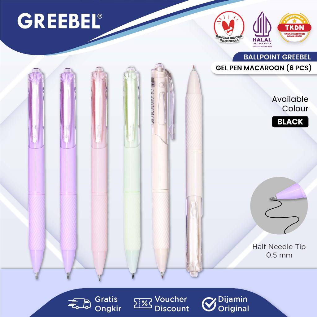 

GREEBEL PULPEN GEL / Gel Pen Macaroon GP-512 0.5 Hitam (6PCS/SET) / Ballpen Gel Ballpoint Bolpen Bolpoin Pena Gel