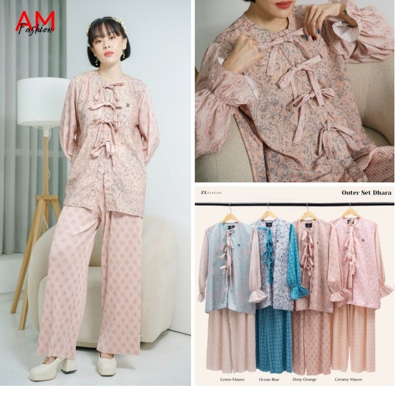 One Set Setelan Celana Kulot Plisket Prisket Wanita Cewek Motif Dhara