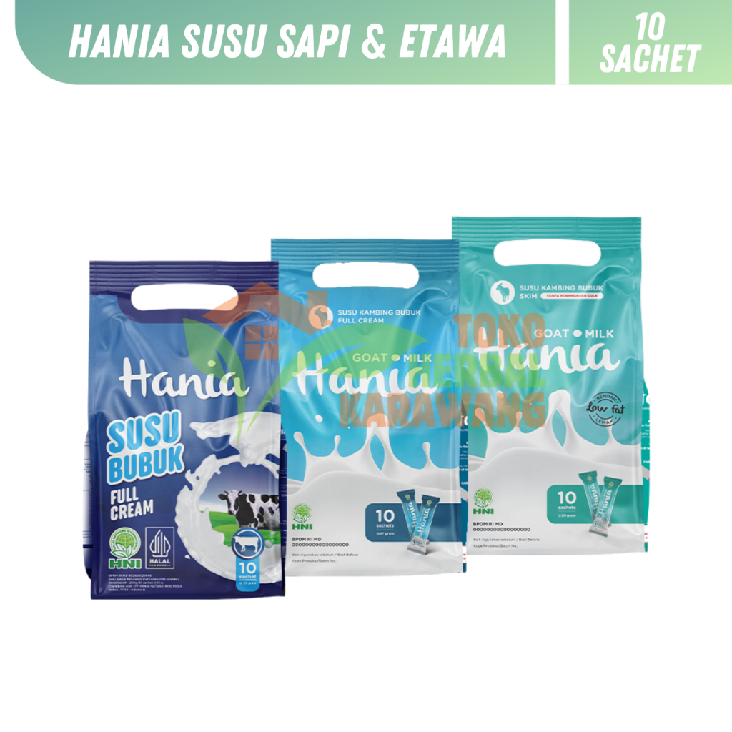

Hania Susu Sapi & Kambing Saneen HNI HPAI Isi 10 Sachet