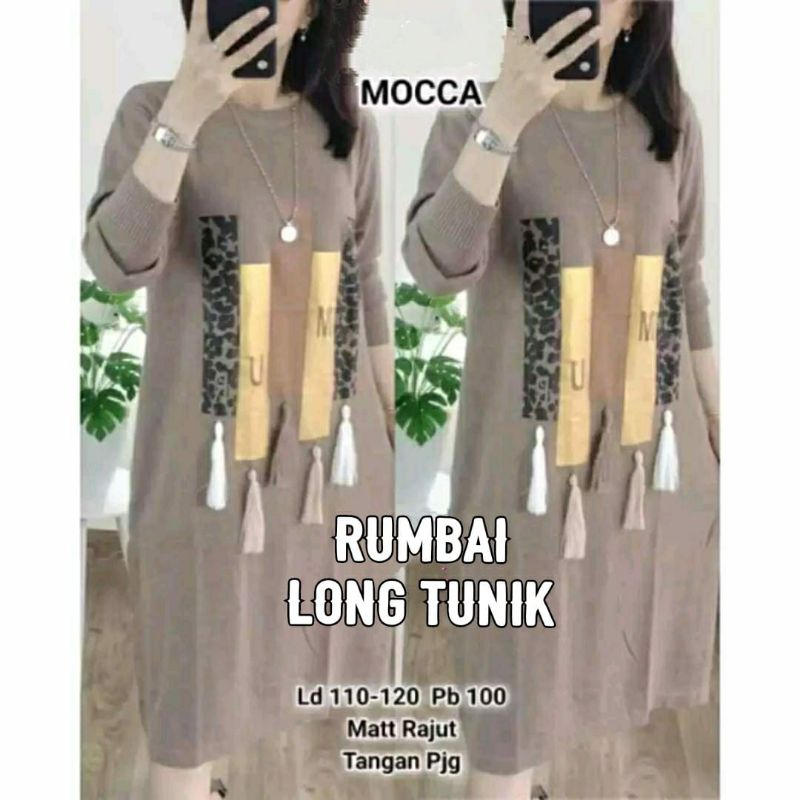 ATASAN KAOS /BAJU TUNIK WANITA RUMBAI LONG TUNIK JUMBO LD 110-120 cm BAHAN RAJUT ADEM