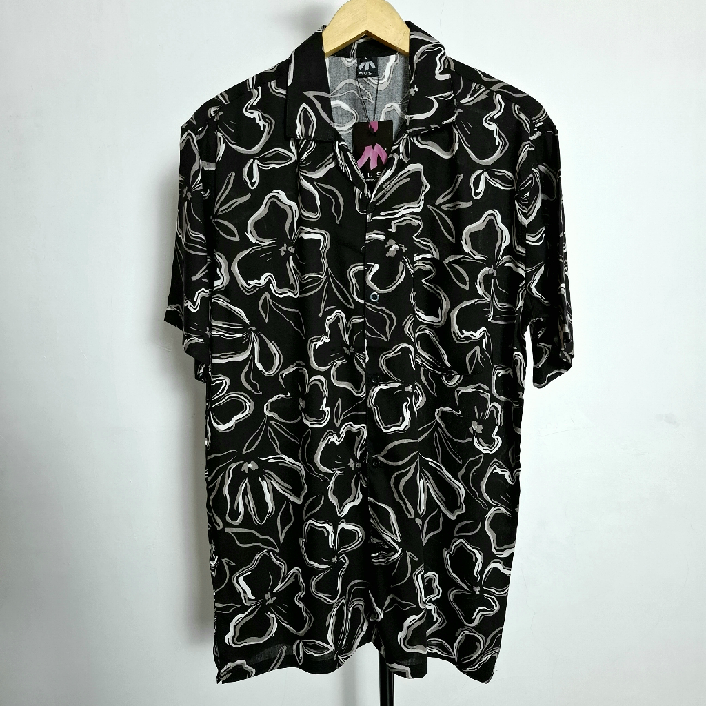 MUST Kemeja Pantai Pria Wanita Vintage Casual Lengan Pendek - Motif Bunga Abstrak Hawai Shirt
