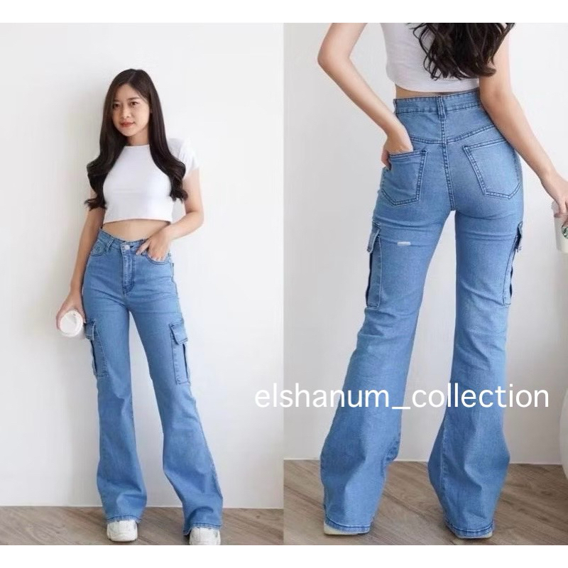 Celana Cutbray Jeans Cargo Wanita - Cutbray Jeans Wanita Kekinian - Celana Jeans Wanita Cewek Denim