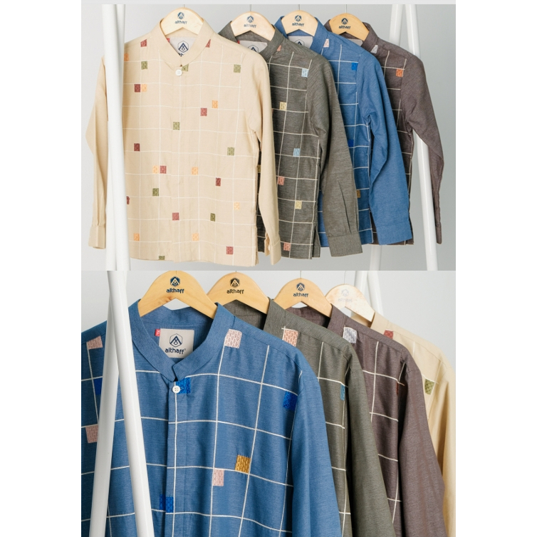 Althaff - baju koko couple ayah dan anak lengan panjang bahan kurta Handfeel motif bordir garis kota