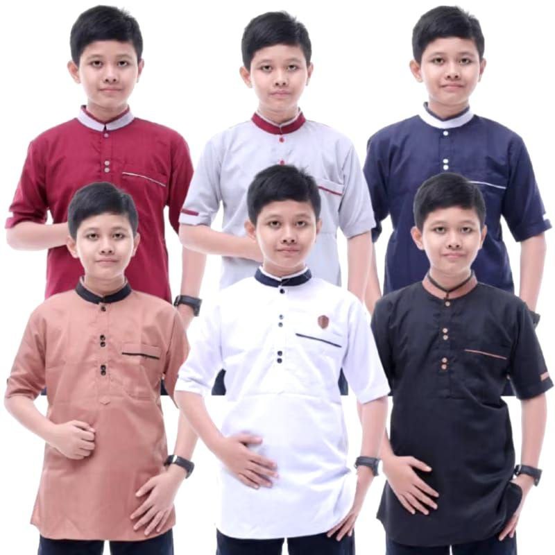 Baju koko anak remaja sd smp lengan pendek katun/kemeja koko anak laki laki koko gus azmi syubbanul 