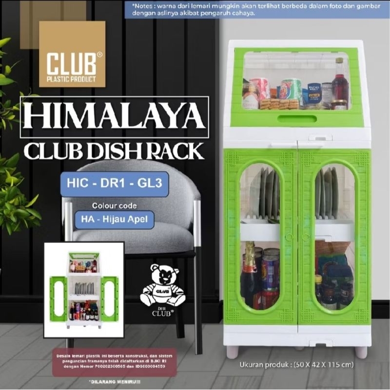 CLUB Himalaya Dish Rack - Lemari Rak Dapur plastik dengan Rak Piring dan Pintu Kaca