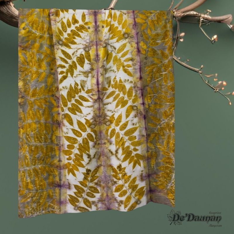 kain linen ecoprint batik warna alam motif cetak daun original