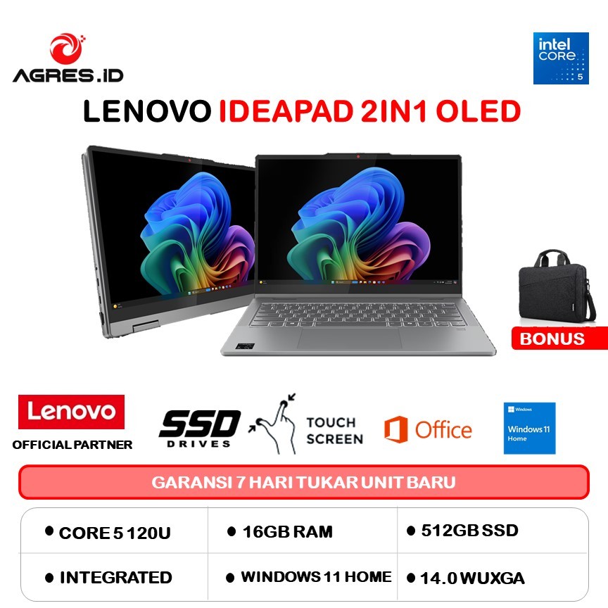 LENOVO IDEAPAD 5 2IN1 14 OLED CORE 5 120U 16GB 512GB W11+OHS 14.0WUXGA PEN 2Y+2ADP GRY -7MID