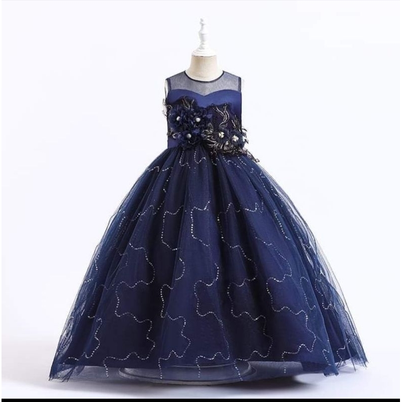GAUN ANAK PEREMPUAN IMPORT/GAUN ANAK PEREMPUAN WARNA NAVY/GAUN ANAK PEREMPUAN ANAK 9 TAHUN/DRESS ANA