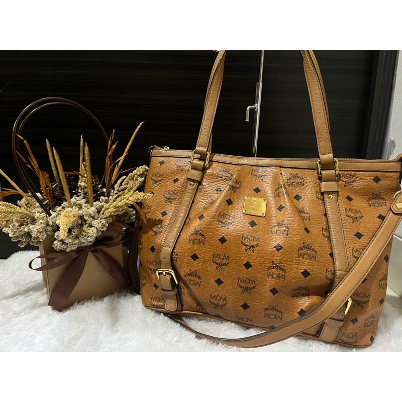 mcm cognac sling shoulder bag authentic