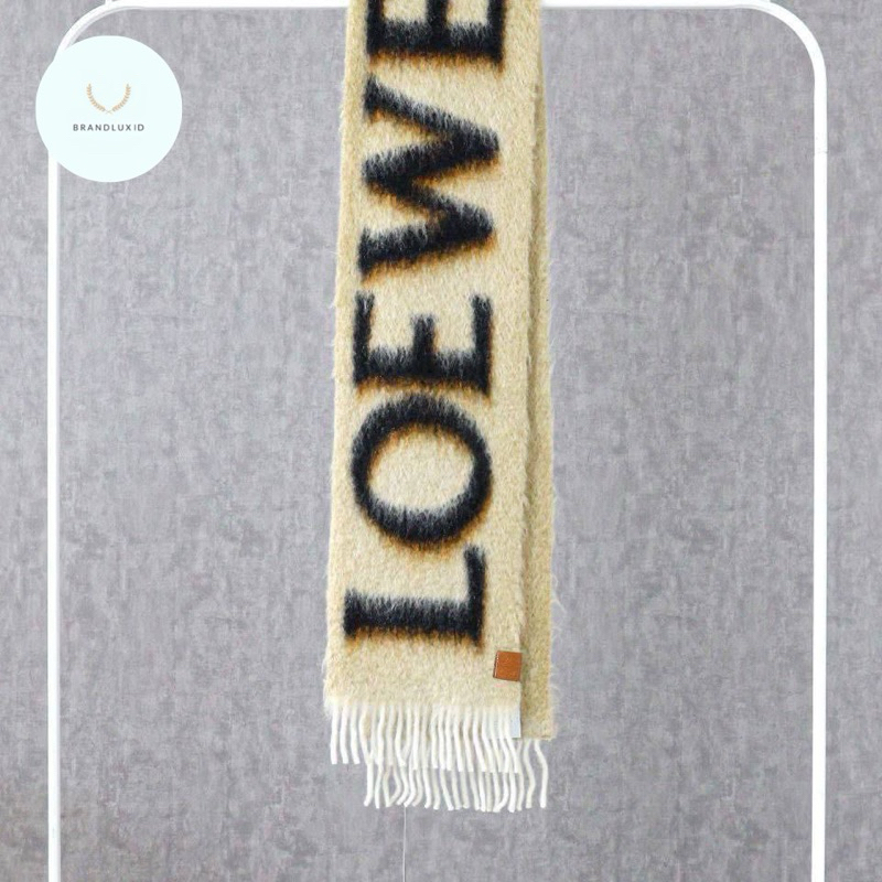 Loewe Scarf Scarf in Wool and Mohair Camel/Black & Light Grey/Dark Grey