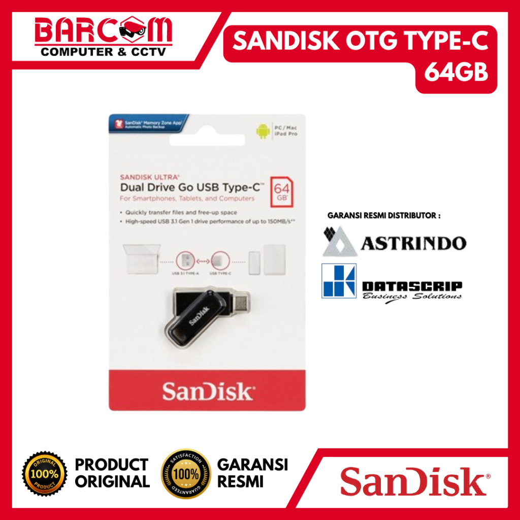 FLASHDISK OTG SANDISK TYPE-C 64GB DUAL USB3.1 FLASHDISK HP DAN LAPTOP - ORIGINAL SANDISK