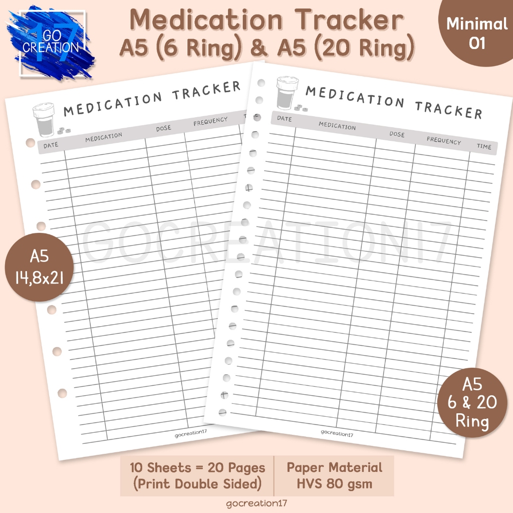 

Buku Planner Kertas Isi Binder Medication Tracker Simple Minimalis A5