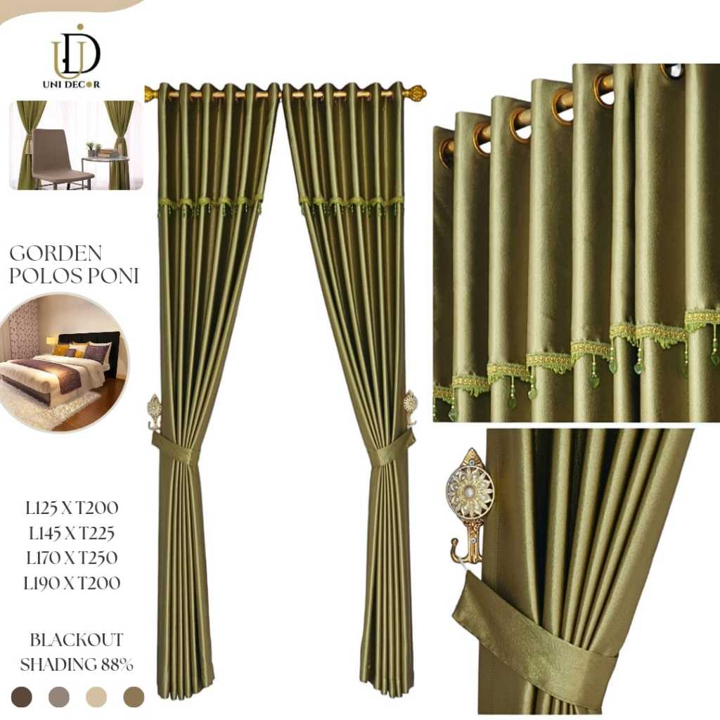 Gorden Glossy Blackout Polos | Poni Renda Kristal Mewah | Anti Tembus Cahaya