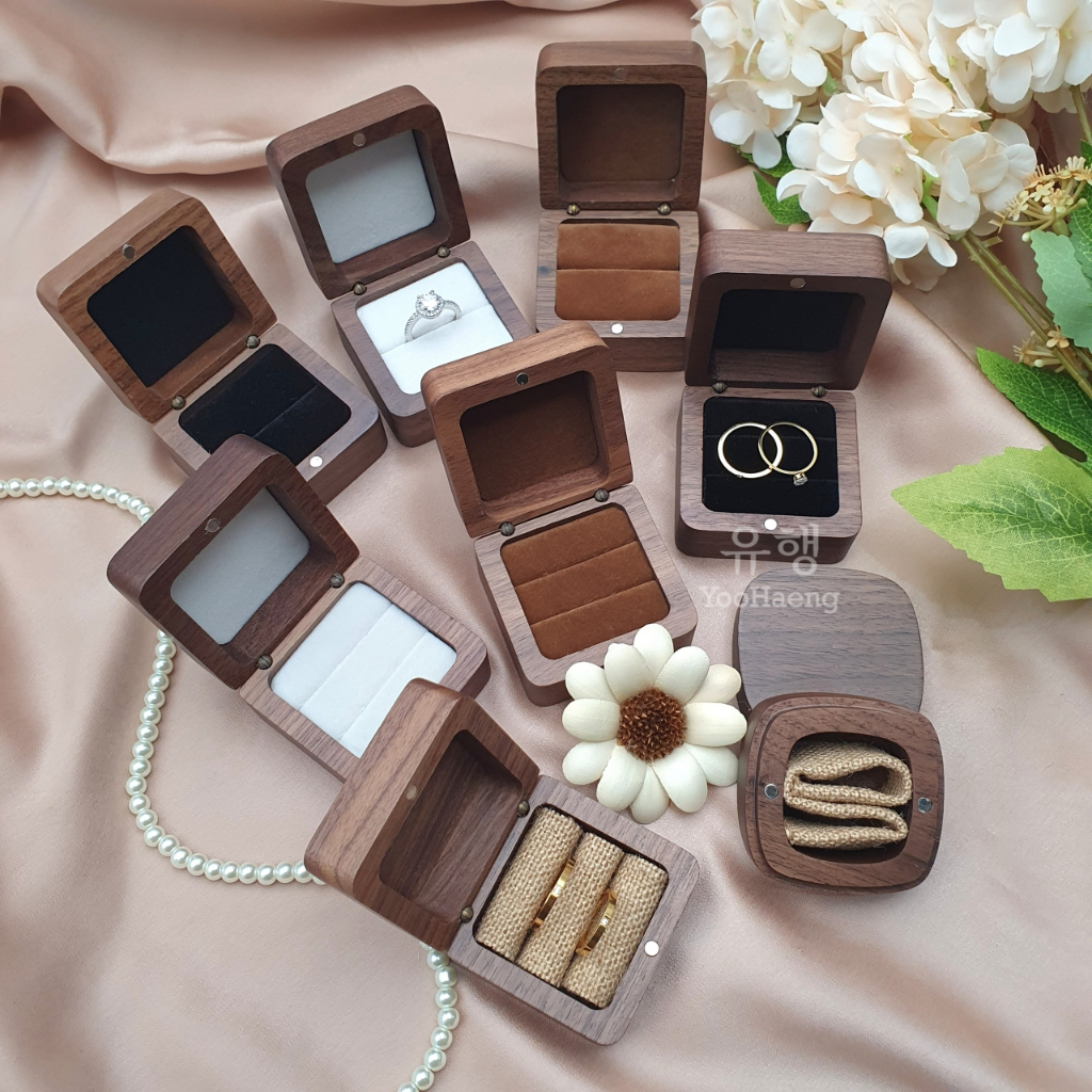 Kotak Perhiasan Cincin Single Kayu Rustic Lamaran/Seserahan