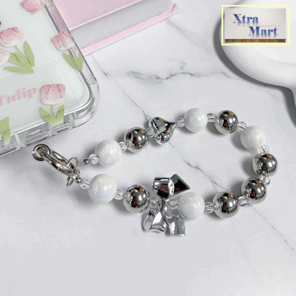 XM - Gantungan Hp Manik Manik Besar Pita Love Phone Strap Manik Manik Besar Pita Love Serbaguna