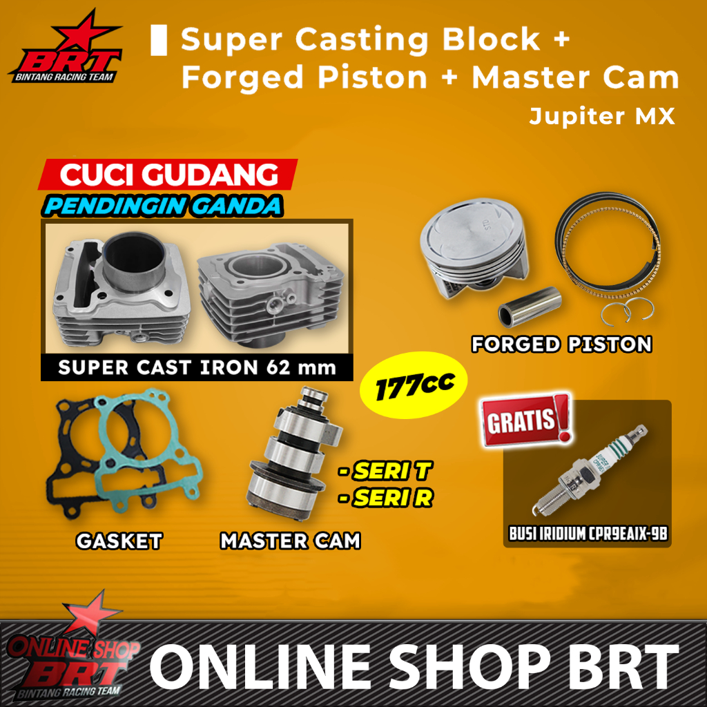 BLOK SET PISTON CAST IRON DOUBLE COOLER 57 62 & MASTER CAM BRT JUPITER MX MX KING VIXION OLD NVL NVA