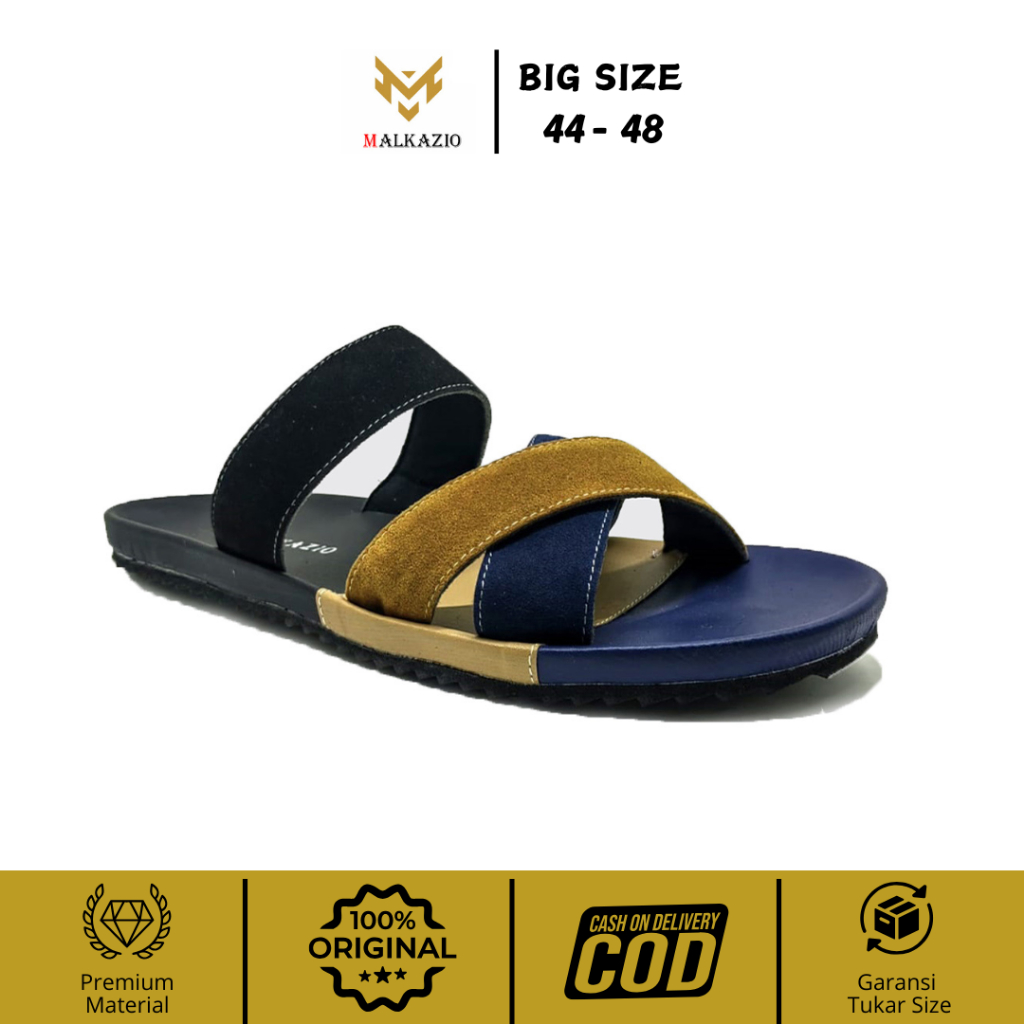 Malkazio | Sandal Pria Slide Kulit Suede | Sendal Tali Strap Kasual Santai Big Size Jumbo 44-48
