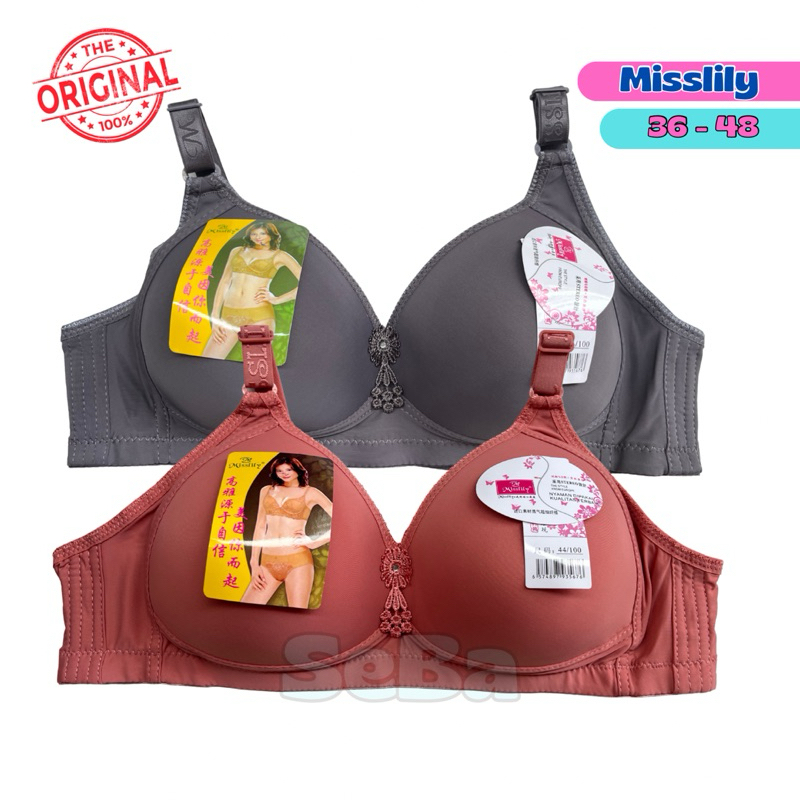 2Pcs Bra Jupe Misslily Busa Tipis Tanpa Kawat | Bh Cup C Kait 3 Misslily 128 | Bra Jumbo 36 - 48