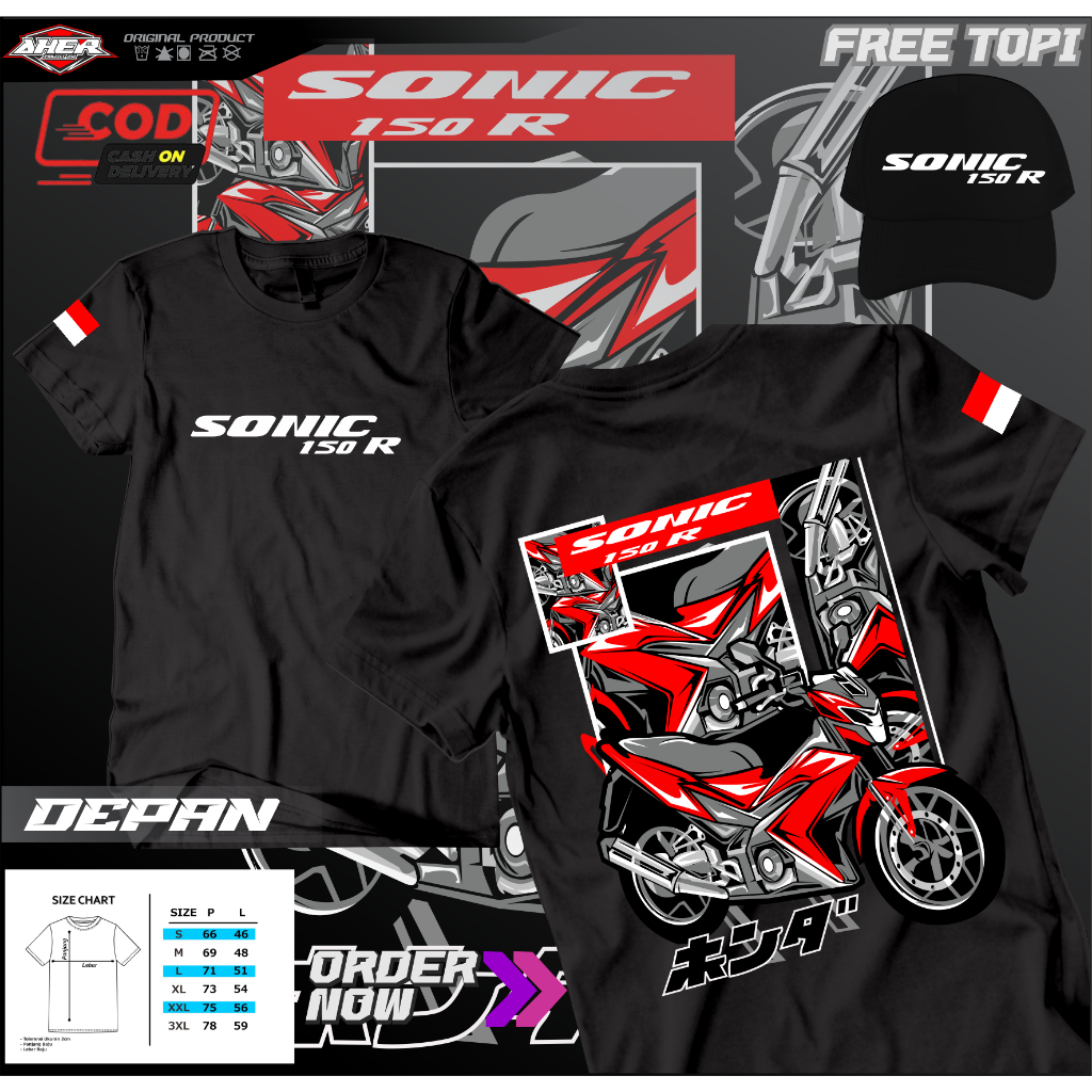 KAOS MOTOR SONIC FREE TOPI || KAOS MURAH MOTOR SONIC TERBARU||KAOS KOMUNITAS MOTOR SONIC