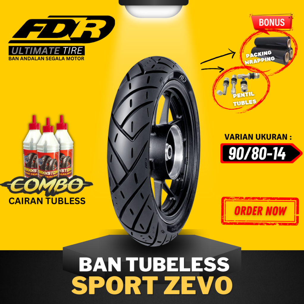 [BAYAR DI TEMPAT] BAN FDR TUBELESS SPORT ZEVO ( 90/80-14 ) RING 14 / BAN LUAR TUBLES FDR SPORT ZEVO 