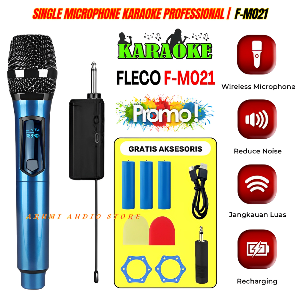 Fleco F-M021 Microphone Profesional Mic Wireless Bisa Di Charger | Fleco Microphone Mic Single Wirel