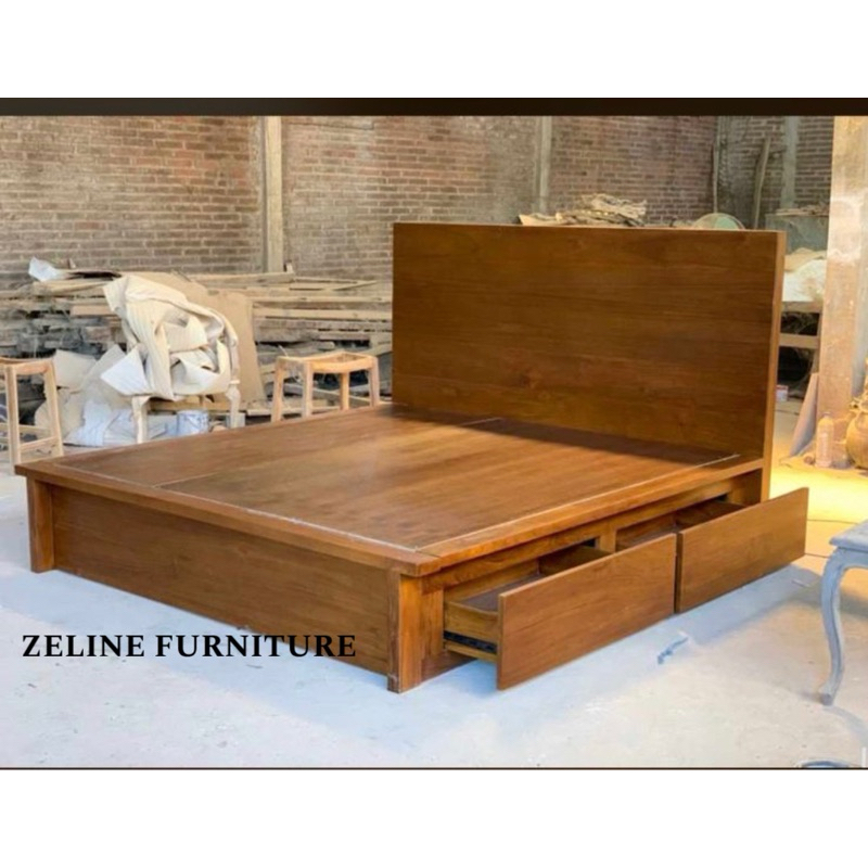 Tempat Tidur Minimalis Kayu Jati Solid Ranjang Jati Divan Jati