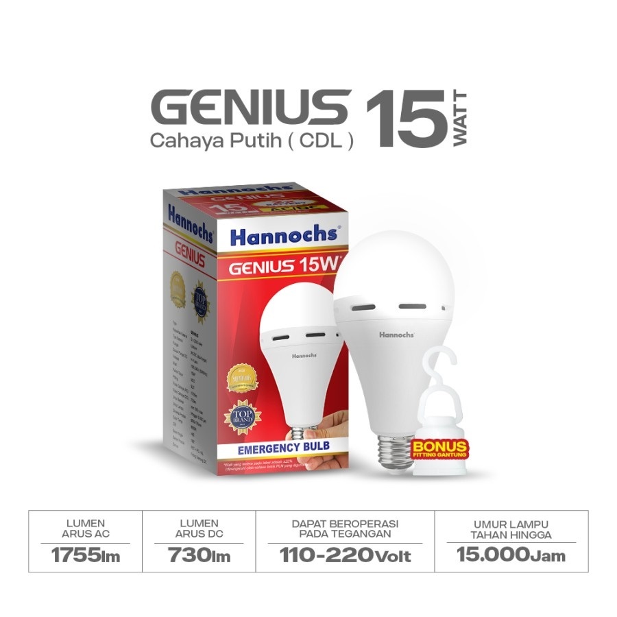 Lampu Emergency Hannochs Genius 15W / Hannochs Emergency Genius AC/DC Hannochs Lampu LED Emergency