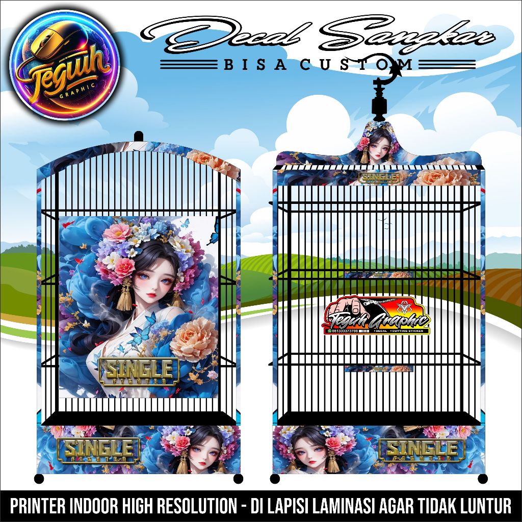 Stiker Sangkar Kotak Motif Anime Girl