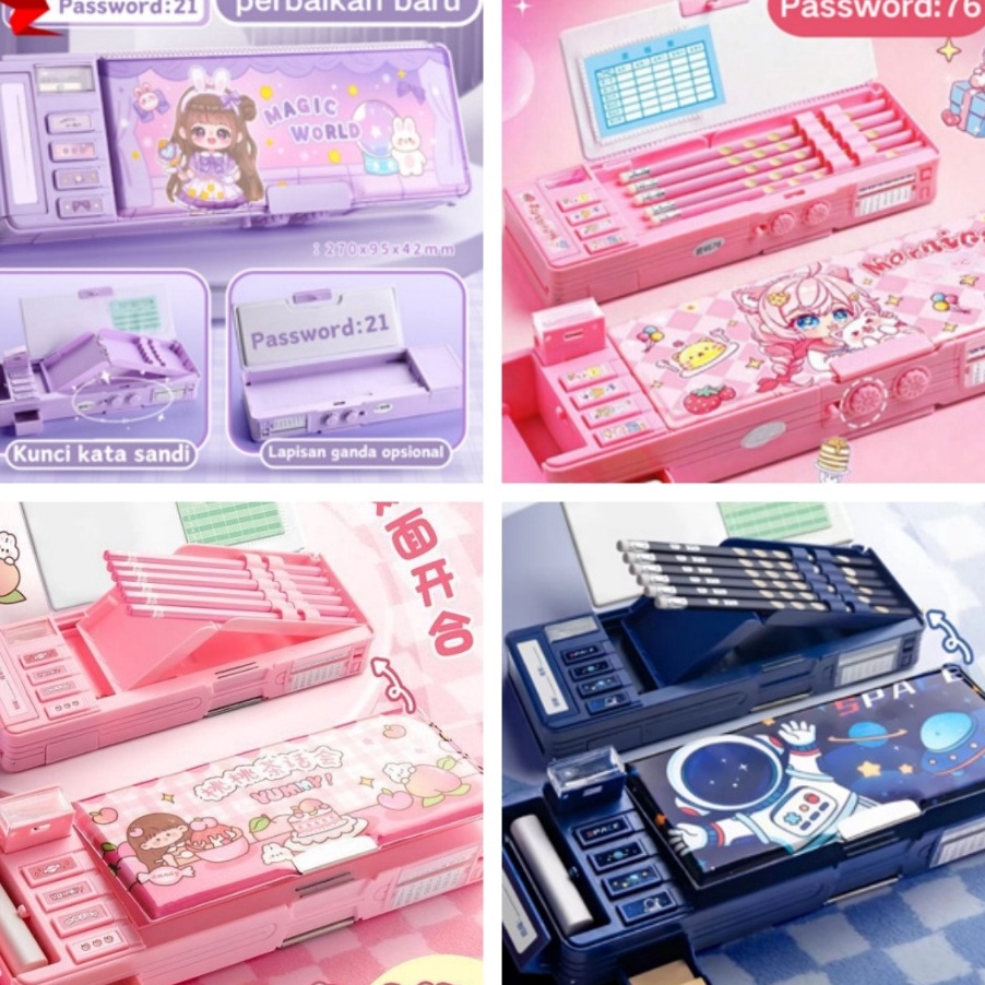 

SUPER Tempat Pensil Multifungsi Motif Unicorn Dinosaurus Astronot Untuk Anak TkKotak Pensil Pola Kartun Lapisan Ganda Tunggal dengan Rautan Kapasitas