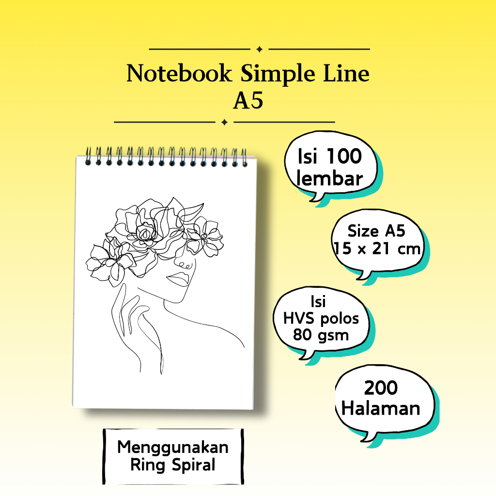 

[100 Lembar] Notebook Simple Jurnal A5 Buku Catatan Ring Motif Simple Line Girl