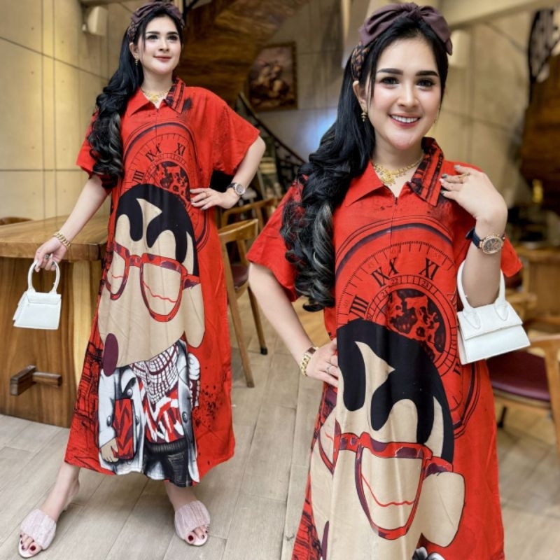 Dress kekinian Daster kerah fuji resleting depan busui bumil ld 120