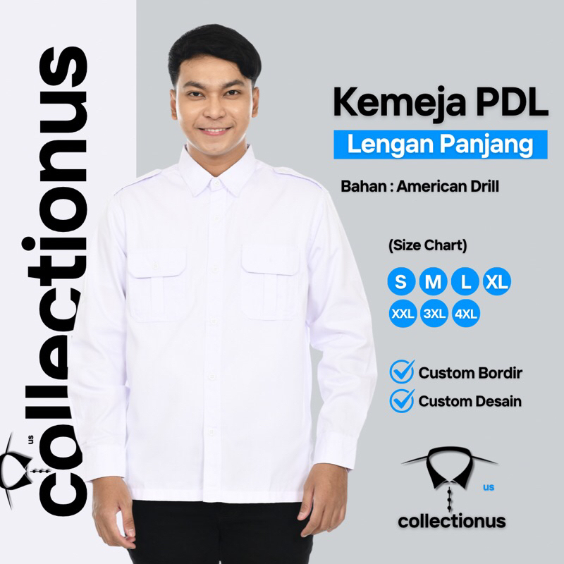 Baju Kemeja PDL White Putih Lengan Panjang Seragam Kerja Dinas Lapangan Outdoor Custom Desain Komuni
