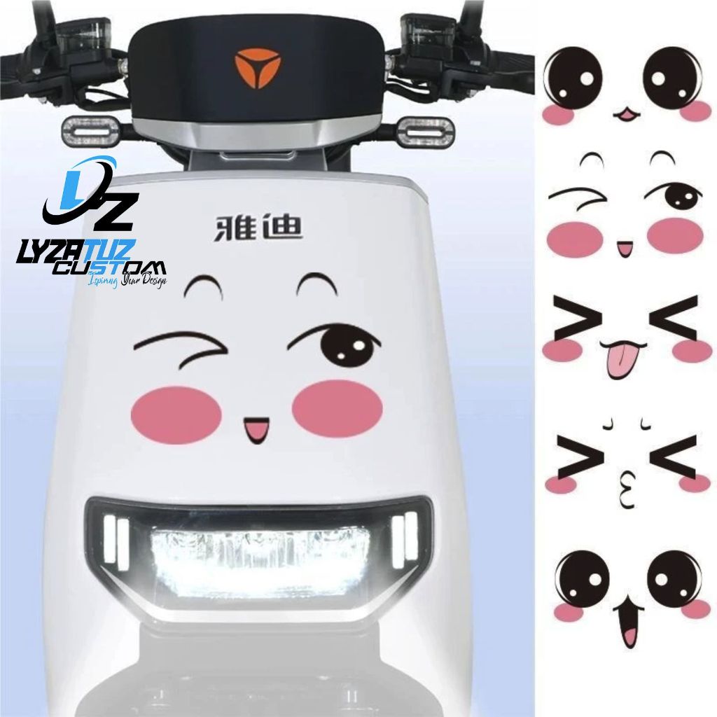 Stiker sepeda listrik lucu / stiker ekspresi lucu / stiker smile helm sepeda stiker emot motor stike