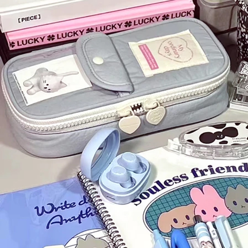 

gk Tempat Pensil Retro Heart Zipper Lucu Kapasitas Besar Pencil Tas / Tas pena penyimpanan alat