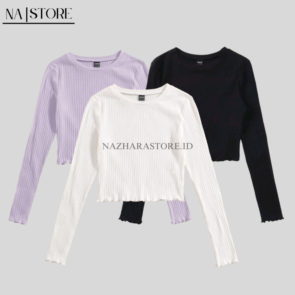 Kaos Crop Lengan Panjang Crop tee Lengan Panjang Knit CTLS 006 (S, M, L)