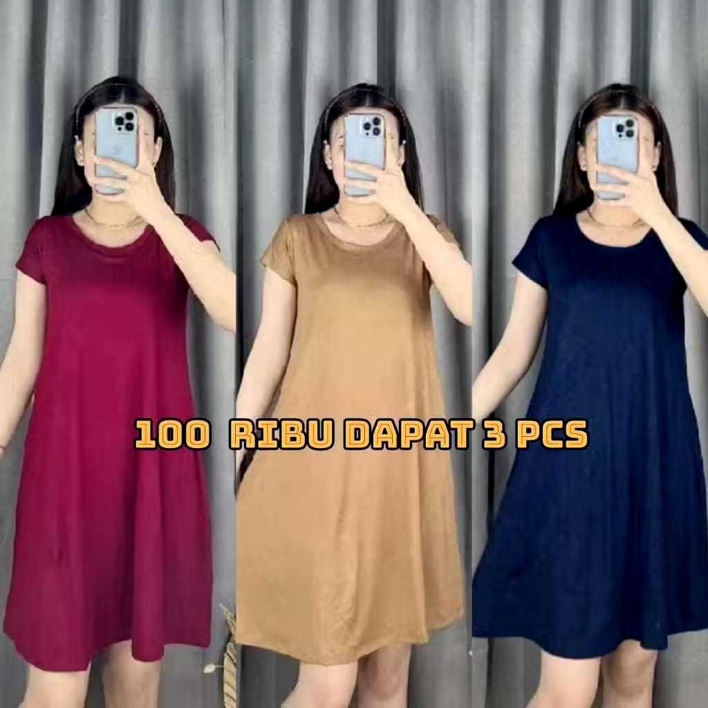 Paket Usaha 3pcs Dress Mola 975 | Swing Dress | Dress wanita babydoll/daster kekinian terbaru