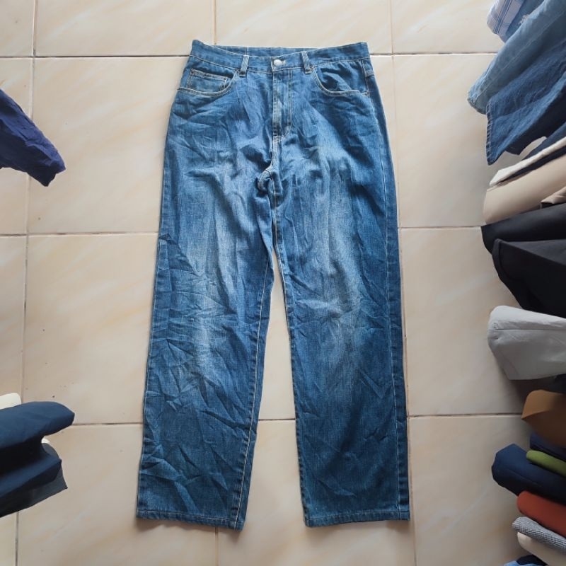 celana panjang jeans denim Skena oldstyle gombrong kulot second preloved size 30-31