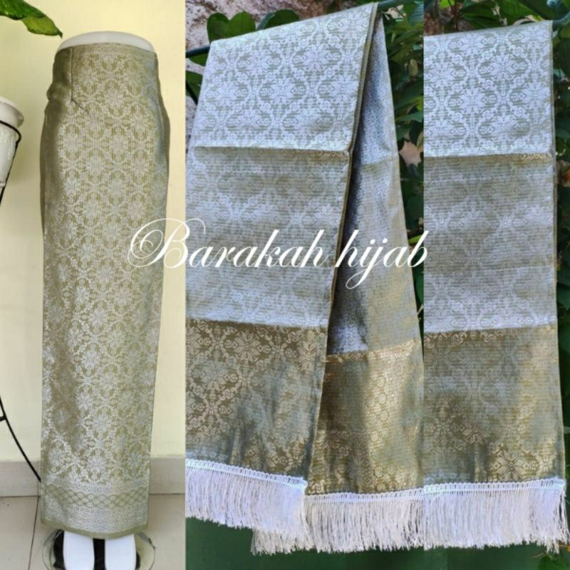 Satu Set Rok Songket Selendang segiempat glamor Ciput Cardigan Outer Bawahan Model Tradisional Tenun
