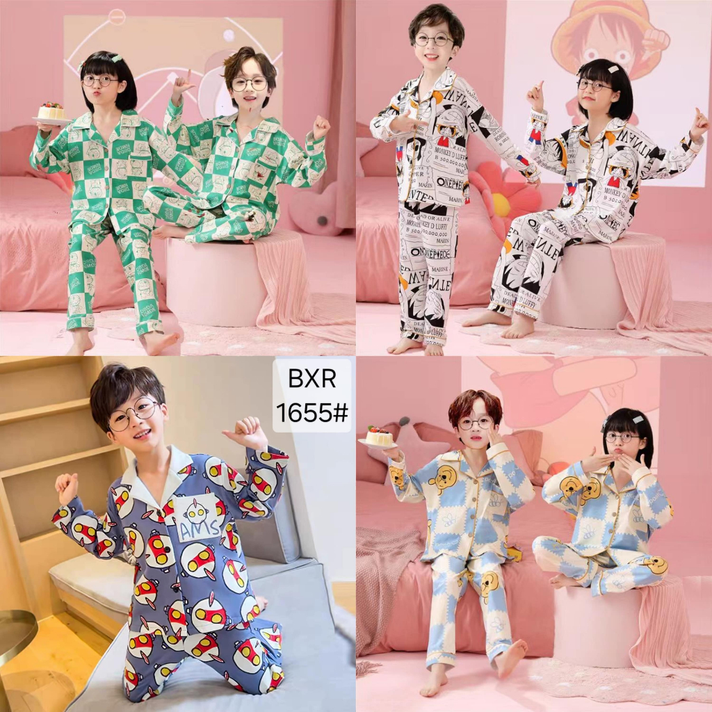 BAJU TIDUR ANAK UNISEX CEWEK COWOK PP KAOS KATUN IMPORT BERKUALITAS LENGAN PANJANG SETELAN CELANA PA