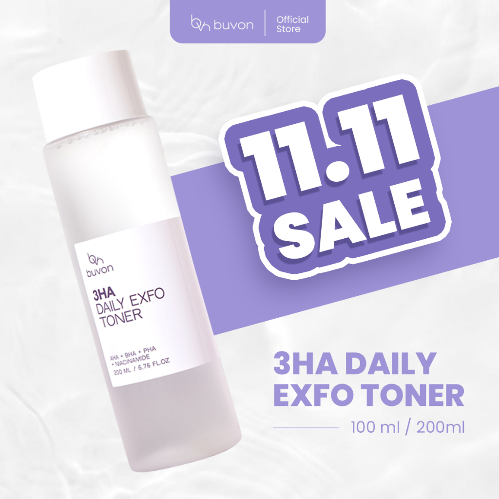 BUVON AHA BHA PHA Daily Exfo Toner - Exfoliating Toner untuk Kulit Halus, Cerah, Bebas Jerawat & Kom