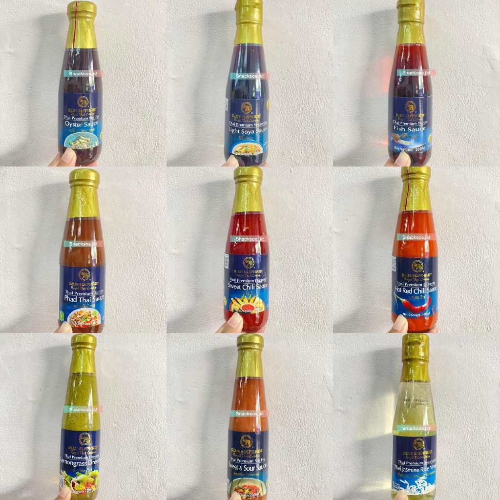 

BLUE ELEPHANT THAI PREMIUM STIR FRY OYSTER SAUCE / PHAD THAI / SWEET & SOUR / DRESSING LEMONGRASS / SEASONING LIGHT SOYA / THAI JASMINE RICE VINEGAR / FISH SAUCE / HOT RED CHILI SAUCE / SWEET CHILI SAUCE THAILAND