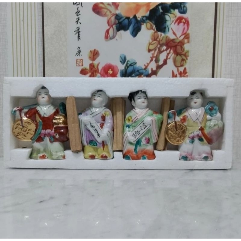 Patung keramik China anak set 4 pcs NOS