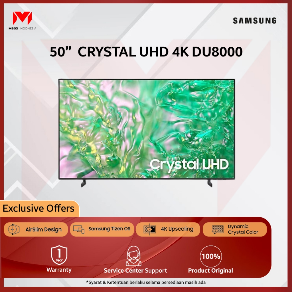 Samsung Smart TV 50" Crystal UHD 4K DU8000 4K Smart TV - UA50DU8000KXXD